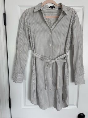 Theory Navy and White Pinstripe Shirt Dress